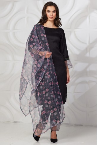 Plain Black Salwar Suit with Organza Dupatta