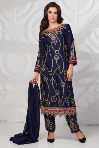 Navy Blue Thread Embroidered Pakistani Salwar Suit