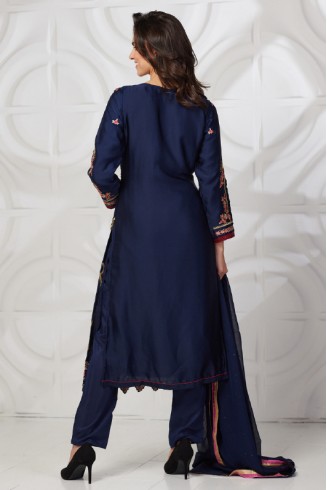 Navy Blue Thread Embroidered Pakistani Salwar Suit