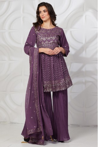 Deep Mauve Indian Designer Ready Made Gharara Dress
