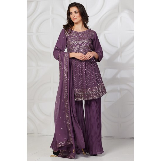 Deep Mauve Indian Designer Ready Made Gharara Dress