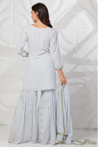 Light Grey Asian Wedding Sequin Gharara Suit