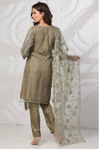 Moss Green Fashionable Design Embellished Suit