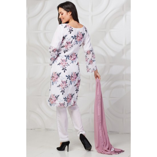 White Floral Printed Salwar Kameez