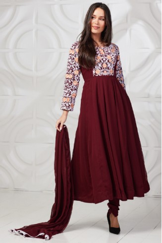 Maroon Indian Party Wear Frock Kurti Dress
