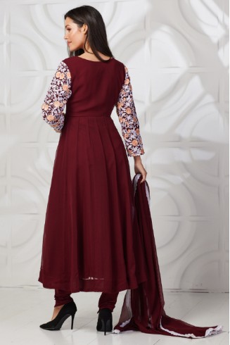 Maroon Indian Party Wear Frock Kurti Dress