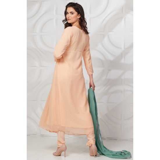 Peach Embroidered Frock Style Anarkali Dress