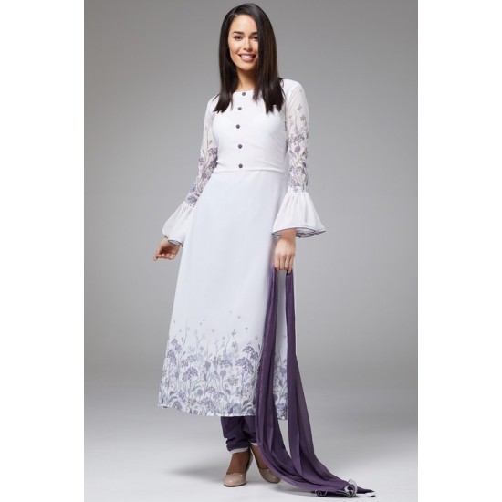 White & Purple Pakistani Designer Readymade Salwar Suit