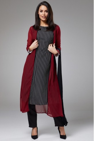 FIRED BRICK MAROON AND BLACK JACKET STYLE DESIGNER READY TO WEAR DRESS