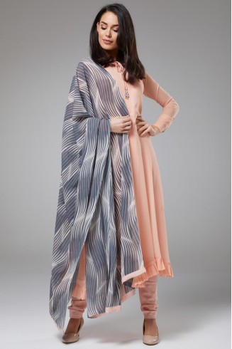PEACH NOUGAT PAKISTANI DESIGNER A LINE SUIT WITH CONTRAST DUPATTA