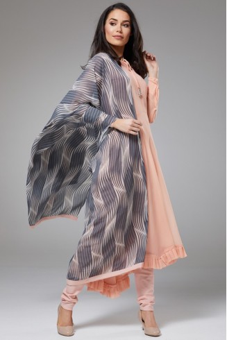 PEACH NOUGAT PAKISTANI DESIGNER A LINE SUIT WITH CONTRAST DUPATTA