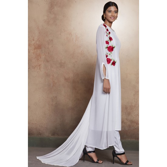 White Floral Jacket Dress Indian Party Wear Salwar Suit