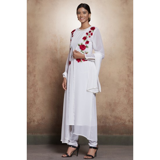 White Floral Jacket Dress Indian Party Wear Salwar Suit