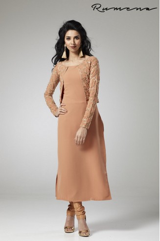 Rust Dress Short Jacket Readymade Eid Churidar Suit