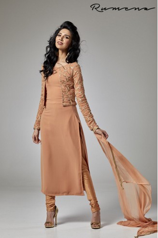 Rust Dress Short Jacket Readymade Eid Churidar Suit