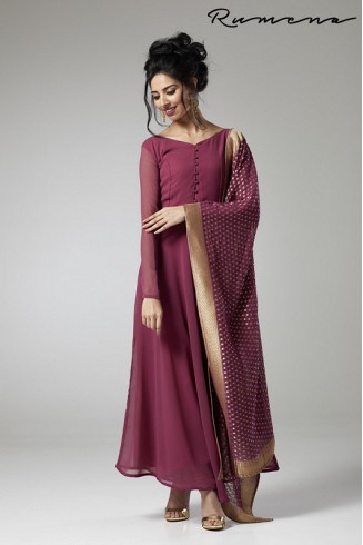 PLUM CIRCULAR FLARED READY MADE DRESS