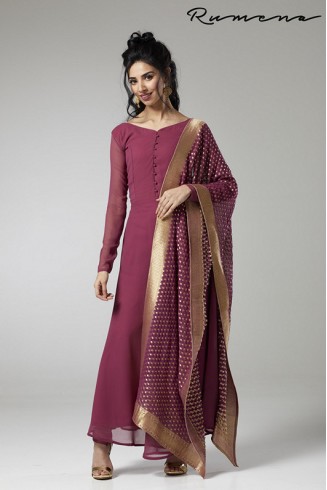 PLUM CIRCULAR FLARED READY MADE DRESS