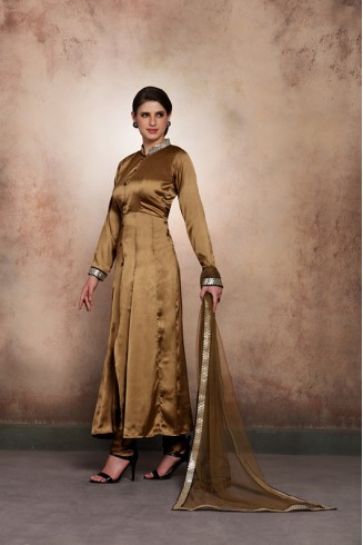 GOLD SLIT STYLE PAKISTANI WEDDING STYLE READY MADE SALWAR SUIT 