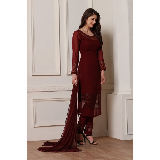BERRY RED GEORGETTE DESIGNER READY MADE SALWAR SUIT 