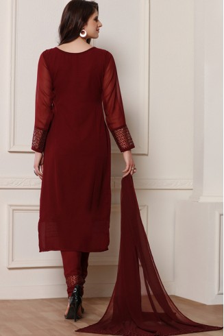 BERRY RED GEORGETTE DESIGNER READY MADE SALWAR SUIT 