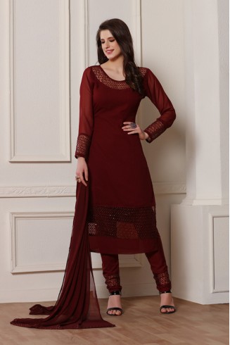 BERRY RED GEORGETTE DESIGNER READY MADE SALWAR SUIT 