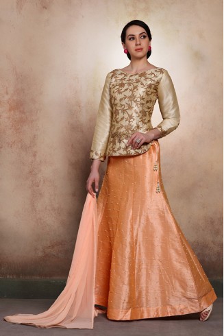 Gold Top Peach Silk Banglori Choli Readymade Suit