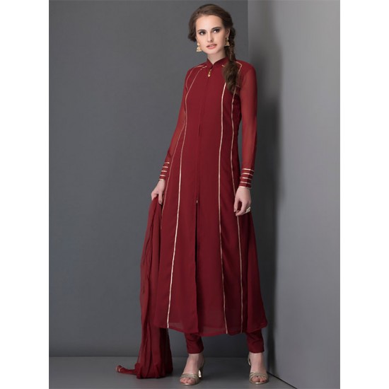 Maroon Long Line Dress Indian Party Suit