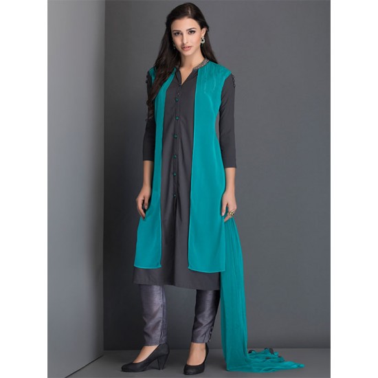 Green Stylish Jacket Dress Indian Party Suit 