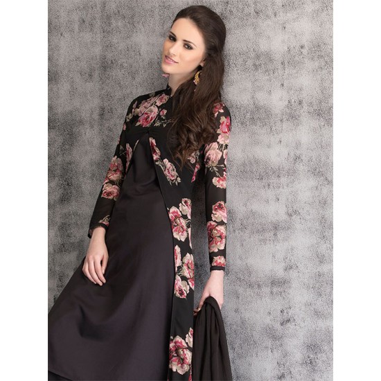 Black Floral Printed Suit Pakistani Readymade jacket Dress