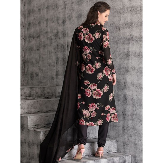 Black Floral Printed Suit Pakistani Readymade jacket Dress