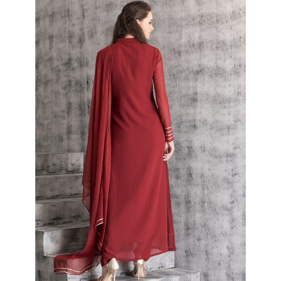 Maroon Long Line Dress Indian Party Suit