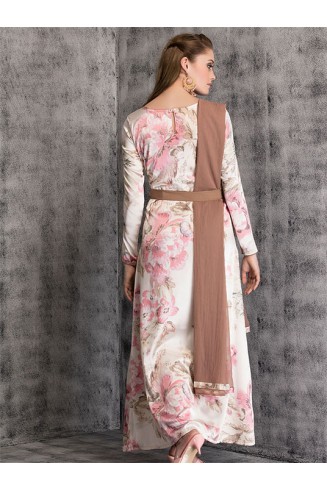 CREAM SOFT PASTEL FLOWER LONG LINE SLIT STYLE SUIT