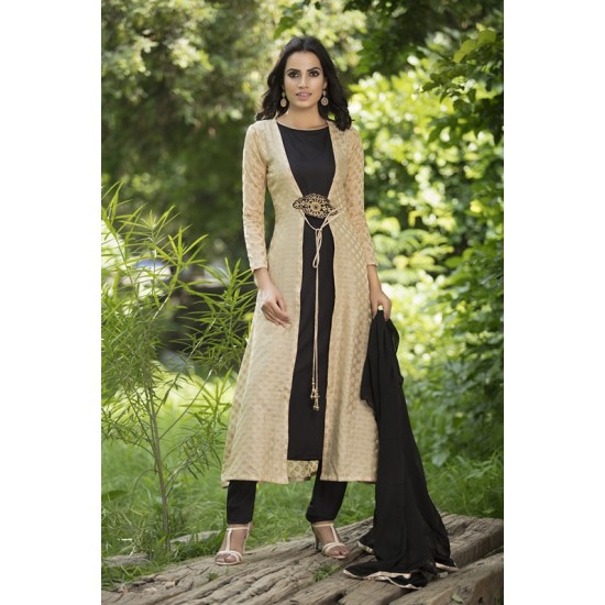 Gold Jacket Style Black Designer Shirt Dress Readymade Suit