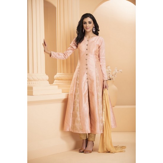 Coral Pink Princess Cut Dress Ocassional Outfit Readymade Suit