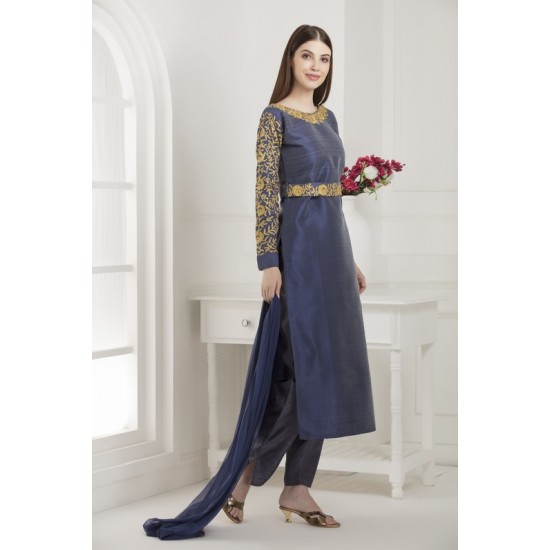 BLUE AND GOLD INDIAN PAKISTANI PARTY WEAR SALWAR SUIT