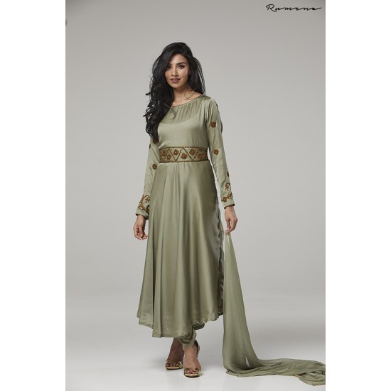 Mehndi Green Satin long dress Anarkli