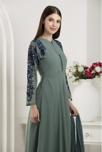 Green Long Skater Style Readymade Dress Suit