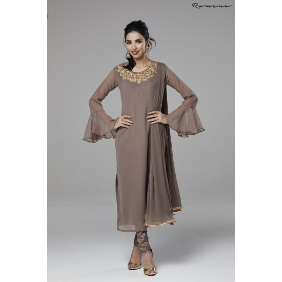 Brown Smart Dress Churidaar Suit Eid Party Outfit