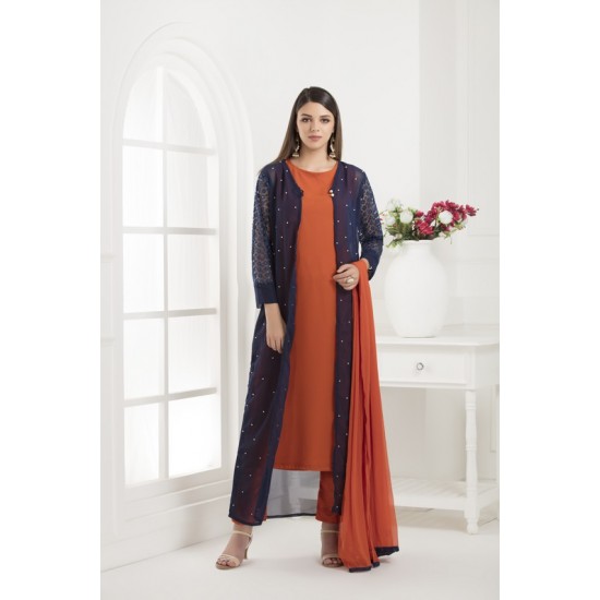 Blue And Orange Jacket Suit 