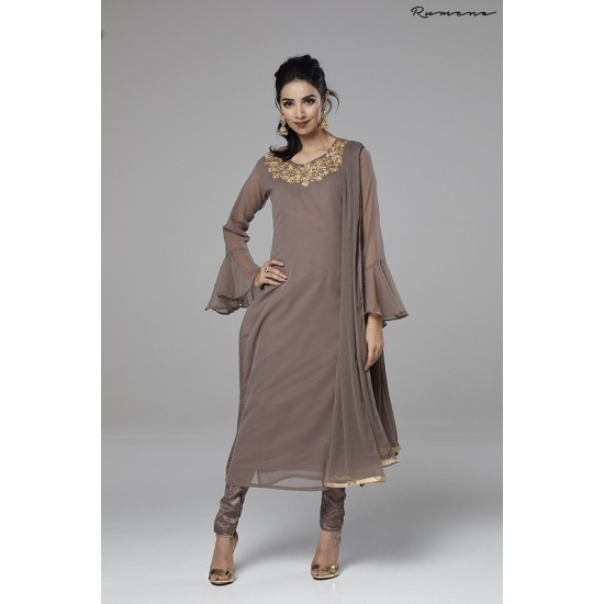 Brown Smart Dress Churidaar Suit Eid Party Outfit