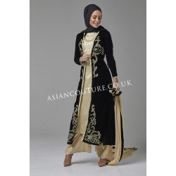 BLACK AND GOLD JACKET STYLE READY MADE DRESS
