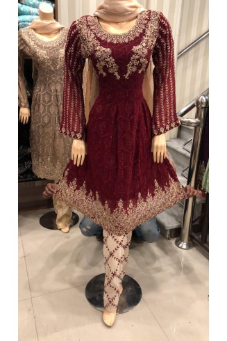 CHARMING MAROON PAKISTANI STYLE PARTY WEAR READYMADE SUIT