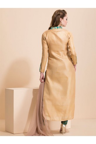 BEIGE BROCADE STYLE CHURIDAAR DRESS