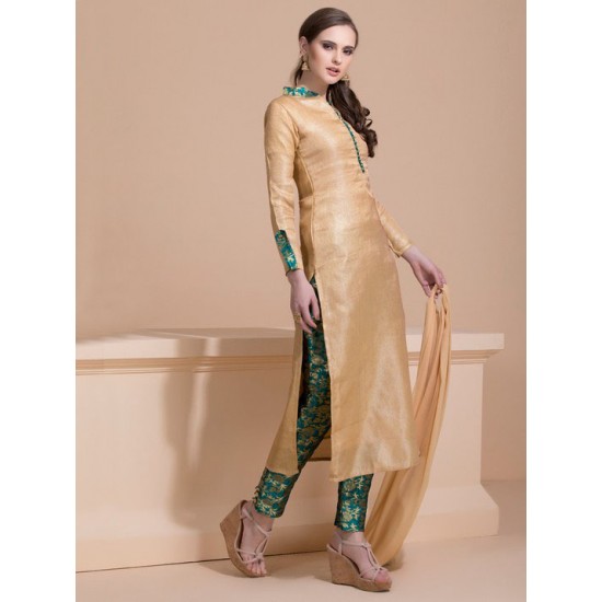 BEIGE BROCADE STYLE CHURIDAAR DRESS