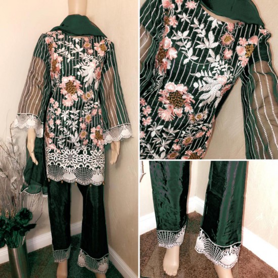 Green Dress Pakistani Designer Suit Readymade 