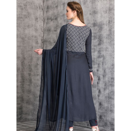 LONG LINE SALWAR KAMEEZ SUIT WITH PRINTED BODICE