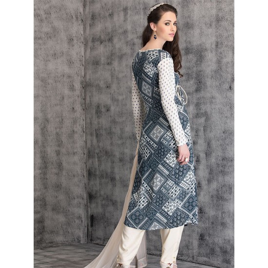 Blue Dress Wrap Printed White Design Readymade 