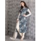 Blue Dress Wrap Printed White Design Readymade 