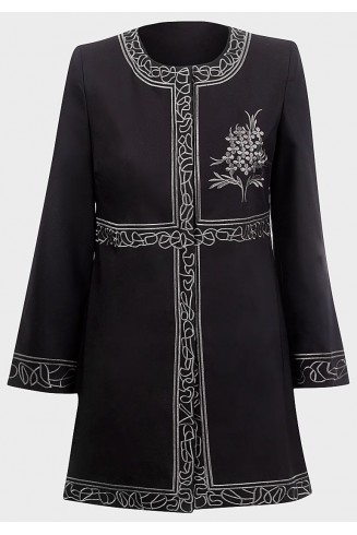 Turkish Coat Black White Collarless A Line Ladies Coat