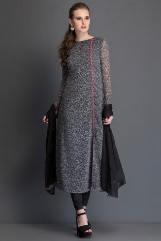  Side Slit Dress Polka Black Grey Readymade Ladies Suit